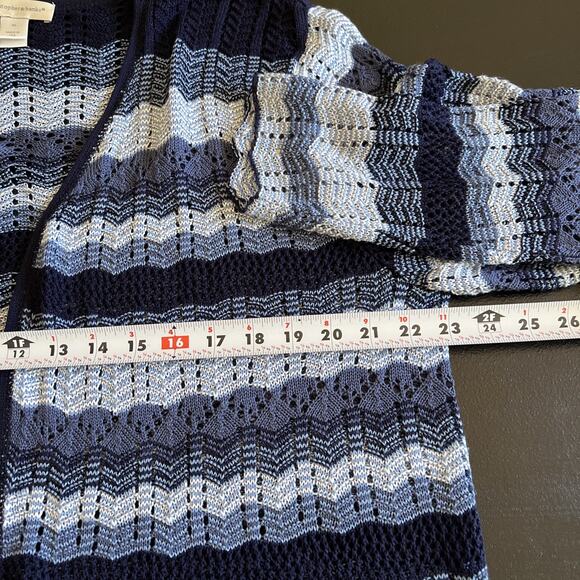 Christopher Banks Cardigan XL Blue Stripe Open Lightweight Coastal Boho Crochet - Picture 8 of 10